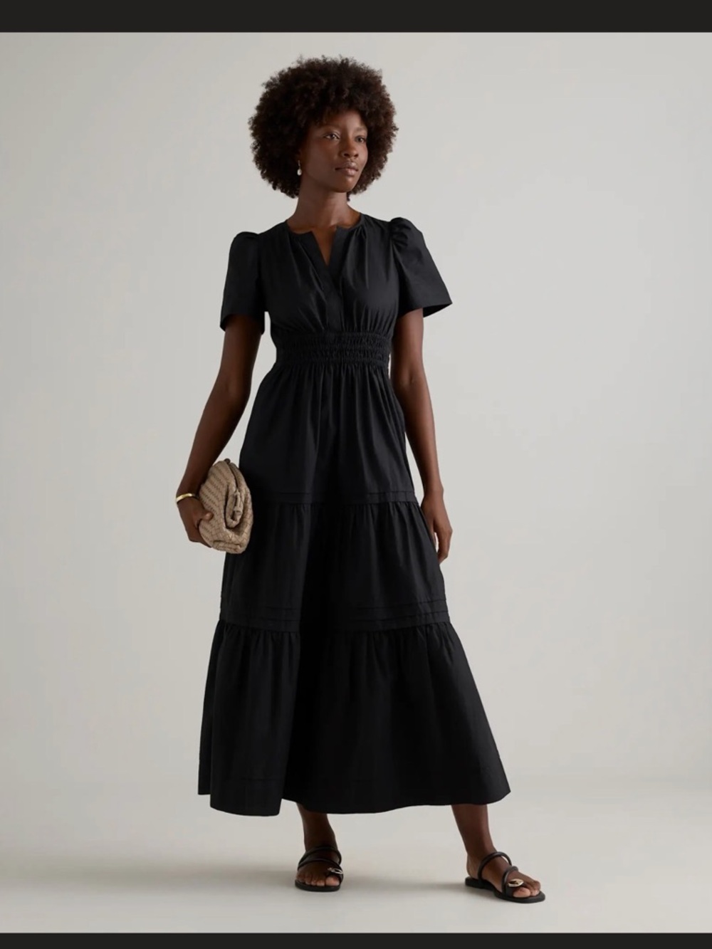 Quince Black Cotton Tiered Maxi Dress - NWT- Sz Medium
